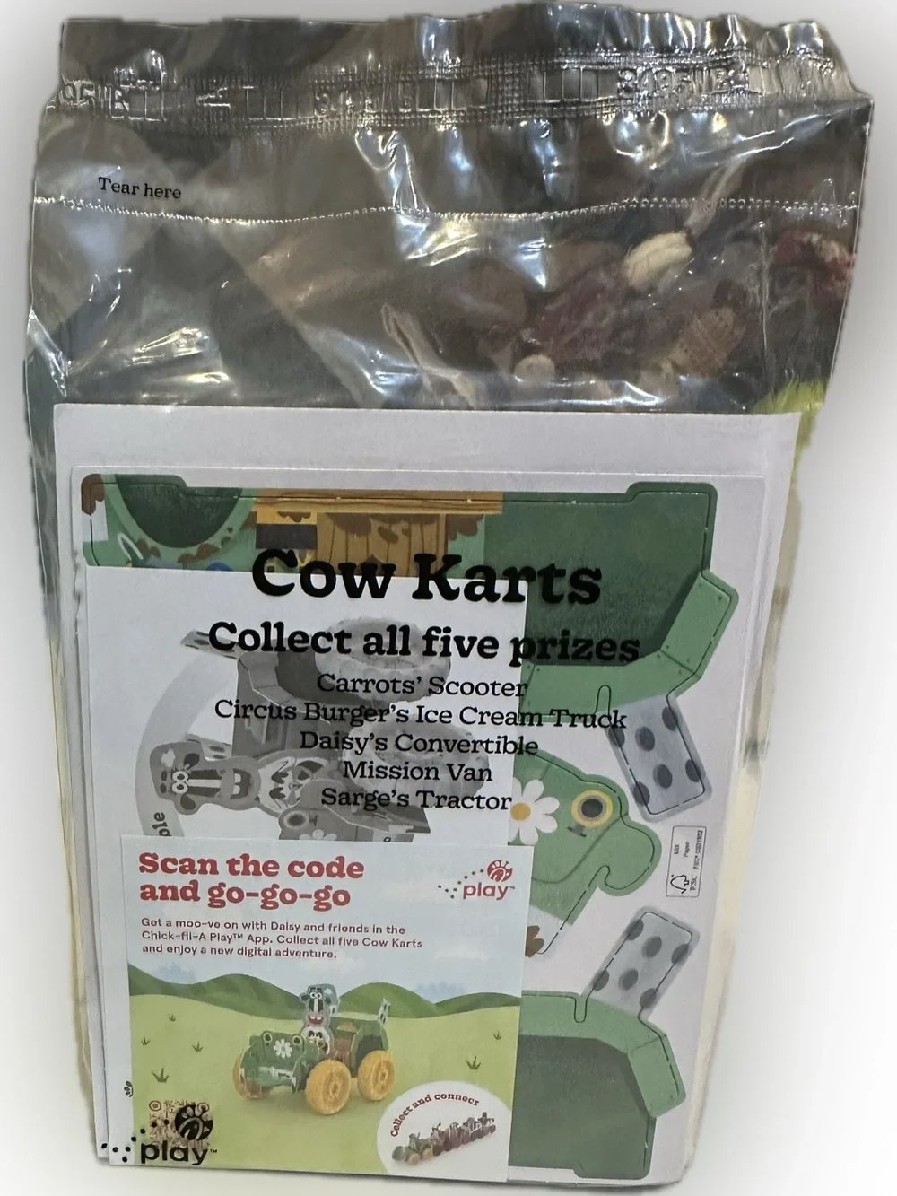 2026 CHICK FIL A COW KARTS SARGs TRACTOR + DIGITAL EXPERIENCE KIDS MEAL GREEN 4+